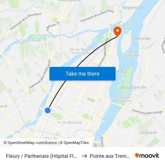 Fleury / Parthenais (Hôpital Fleury) to Pointe aux Trembles map