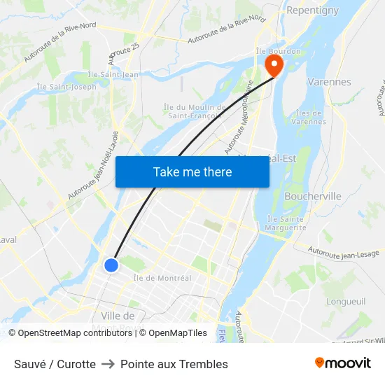 Sauvé / Curotte to Pointe aux Trembles map