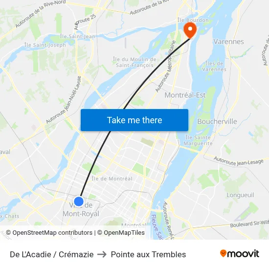 De L'Acadie / Crémazie to Pointe aux Trembles map