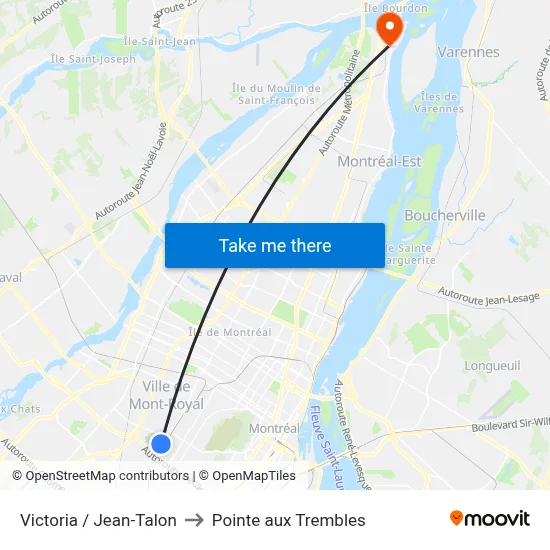 Victoria / Jean-Talon to Pointe aux Trembles map