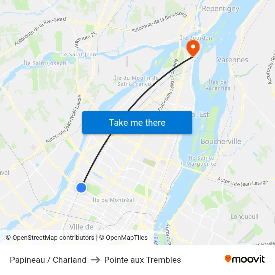 Papineau / Charland to Pointe aux Trembles map