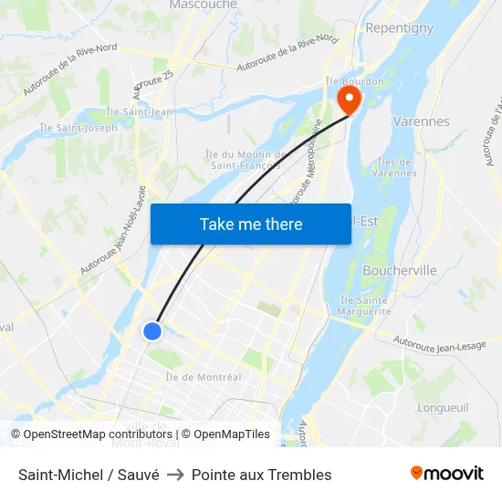 Saint-Michel / Sauvé to Pointe aux Trembles map