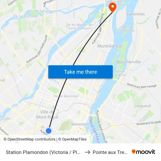 Station Plamondon (Victoria / Plamondon) to Pointe aux Trembles map
