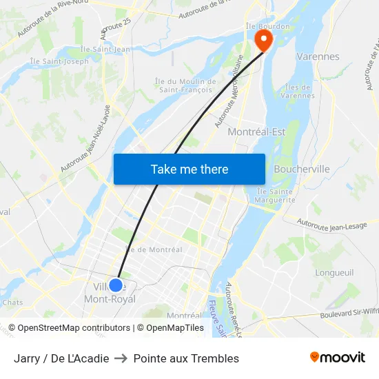 Jarry / De L'Acadie to Pointe aux Trembles map