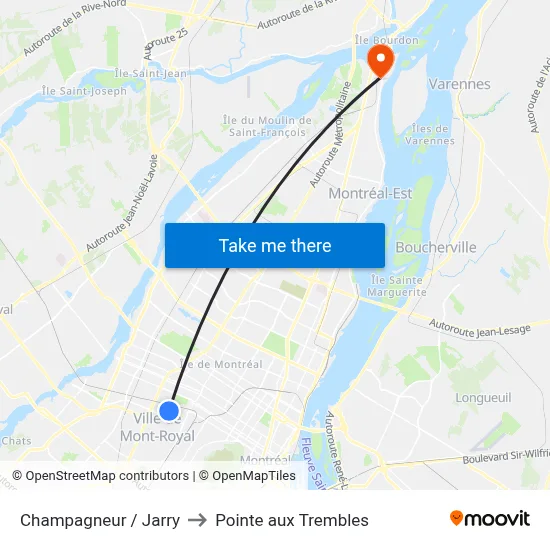 Champagneur / Jarry to Pointe aux Trembles map