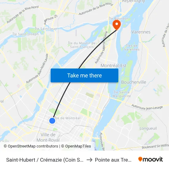 Saint-Hubert / Crémazie (Coin Sud-Est) to Pointe aux Trembles map