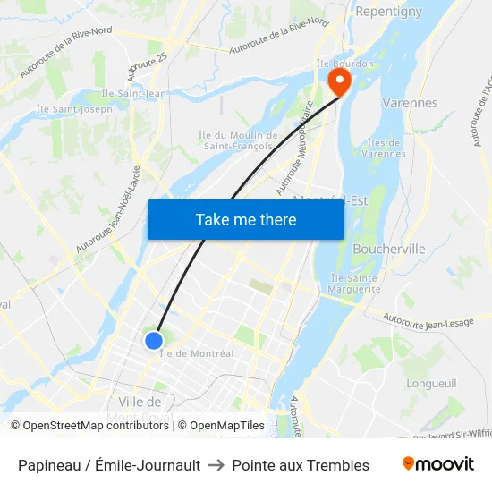 Papineau / Émile-Journault to Pointe aux Trembles map