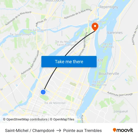 Saint-Michel / Champdoré to Pointe aux Trembles map