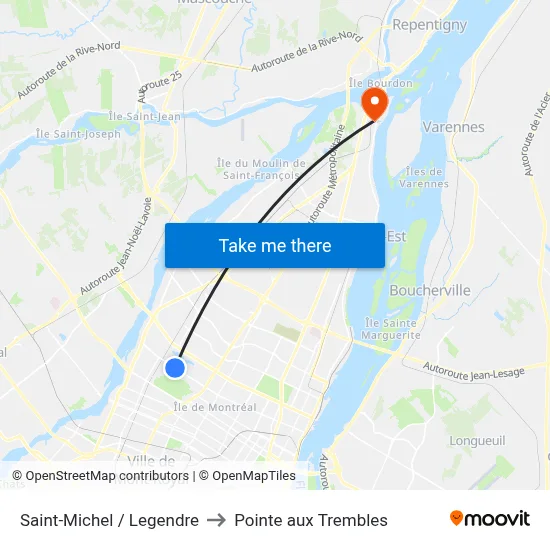 Saint-Michel / Legendre to Pointe aux Trembles map