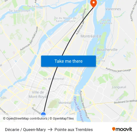 Décarie / Queen-Mary to Pointe aux Trembles map