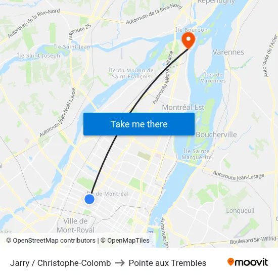 Jarry / Christophe-Colomb to Pointe aux Trembles map