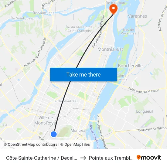 Côte-Sainte-Catherine / Decelles to Pointe aux Trembles map