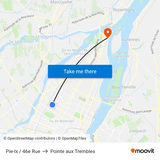 Pie-Ix / 46e Rue to Pointe aux Trembles map