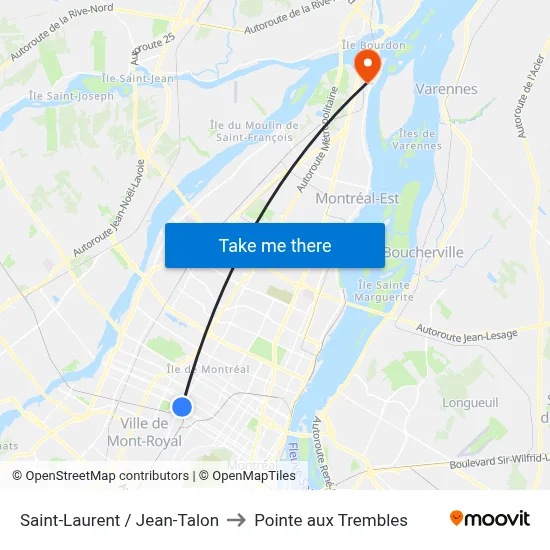 Saint-Laurent / Jean-Talon to Pointe aux Trembles map