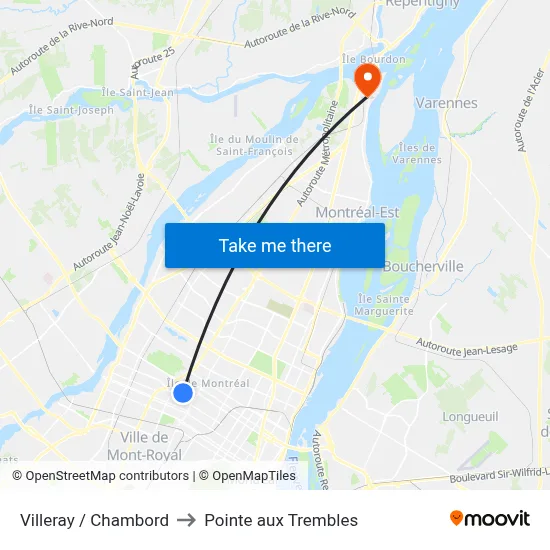 Villeray / Chambord to Pointe aux Trembles map