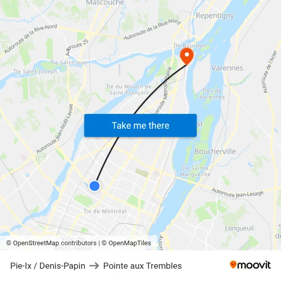 Pie-Ix / Denis-Papin to Pointe aux Trembles map