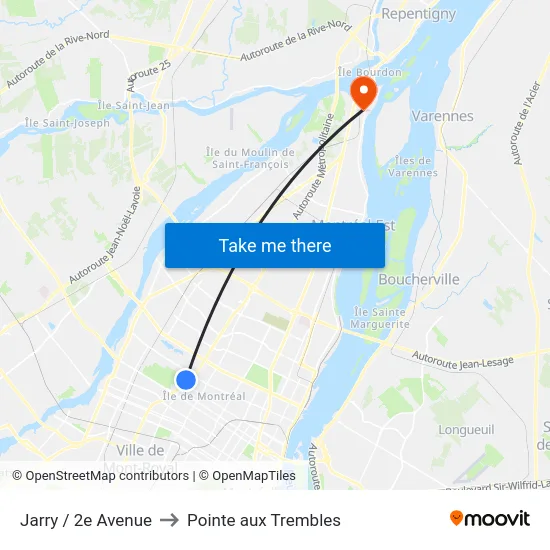 Jarry / 2e Avenue to Pointe aux Trembles map