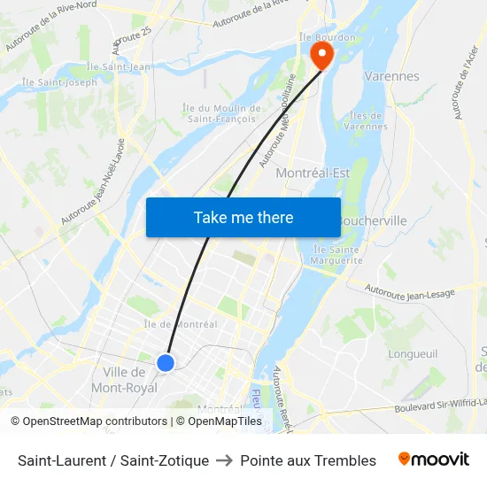 Saint-Laurent / Saint-Zotique to Pointe aux Trembles map