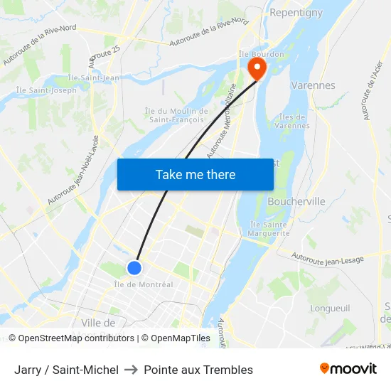 Jarry / Saint-Michel to Pointe aux Trembles map