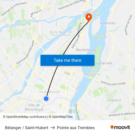 Bélanger / Saint-Hubert to Pointe aux Trembles map