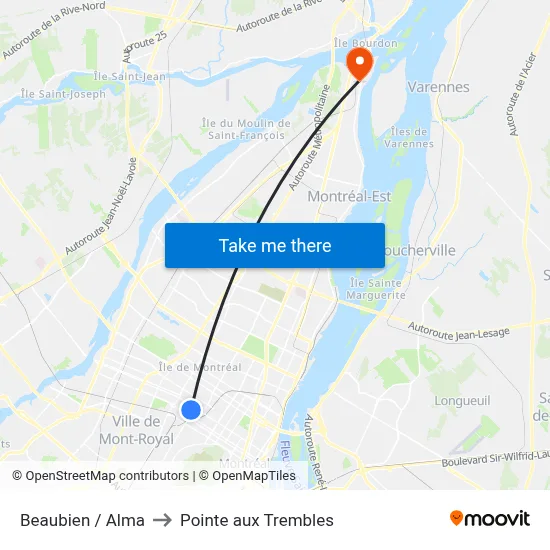 Beaubien / Alma to Pointe aux Trembles map