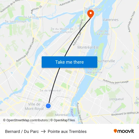 Bernard / Du Parc to Pointe aux Trembles map
