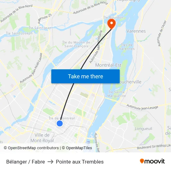 Bélanger / Fabre to Pointe aux Trembles map