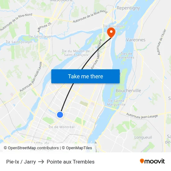 Pie-Ix / Jarry to Pointe aux Trembles map