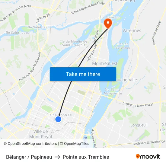 Bélanger / Papineau to Pointe aux Trembles map