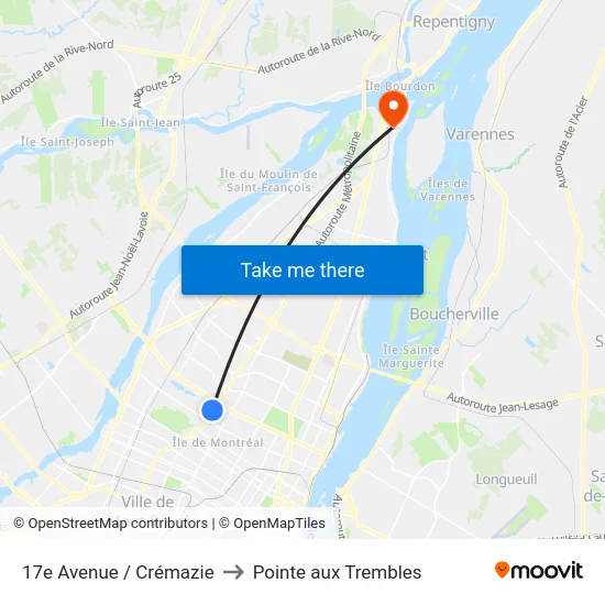 17e Avenue / Crémazie to Pointe aux Trembles map