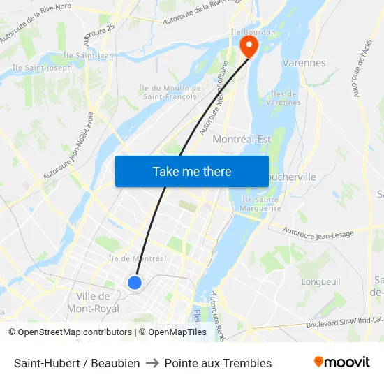Saint-Hubert / Beaubien to Pointe aux Trembles map