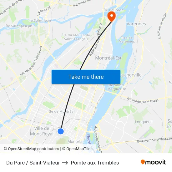 Du Parc / Saint-Viateur to Pointe aux Trembles map