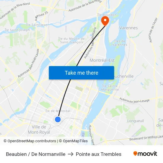 Beaubien / De Normanville to Pointe aux Trembles map