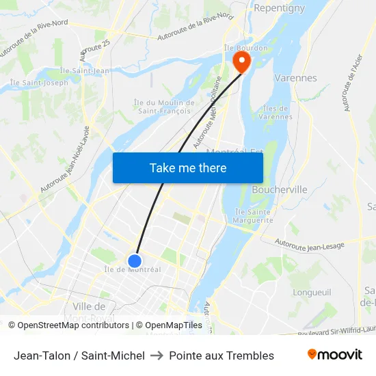Jean-Talon / Saint-Michel to Pointe aux Trembles map