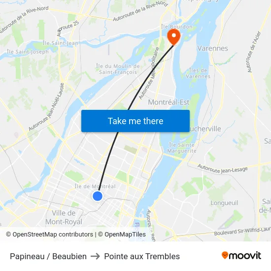 Papineau / Beaubien to Pointe aux Trembles map