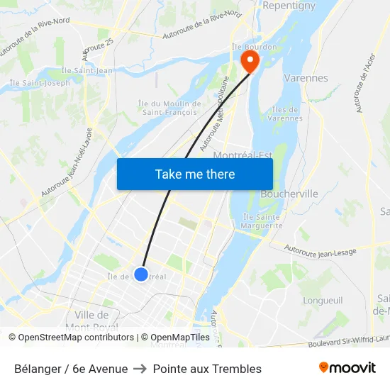 Bélanger / 6e Avenue to Pointe aux Trembles map