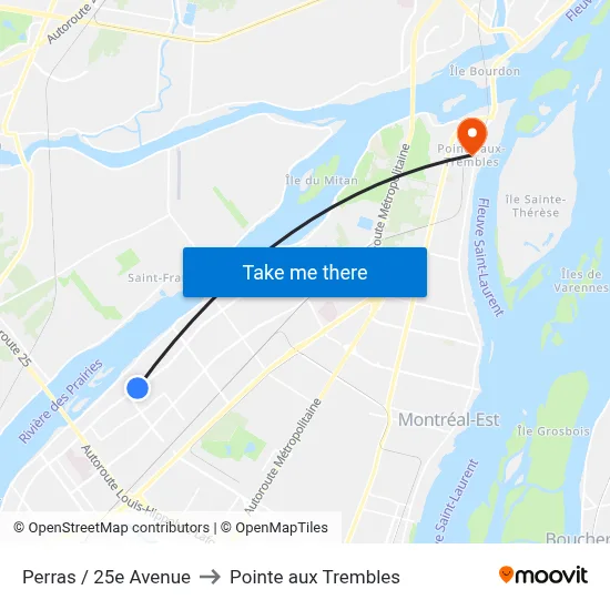 Perras / 25e Avenue to Pointe aux Trembles map