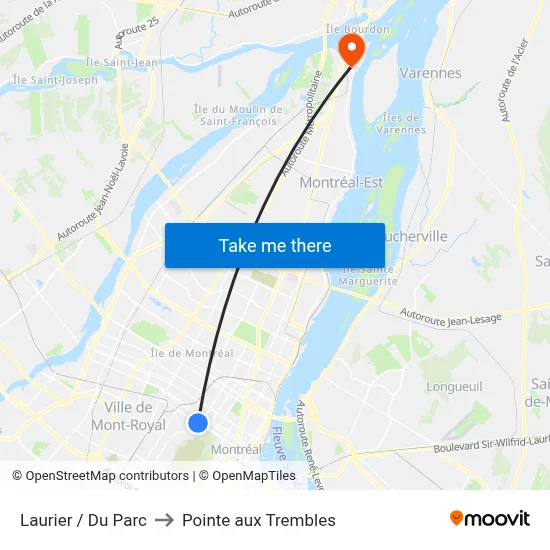 Laurier / Du Parc to Pointe aux Trembles map