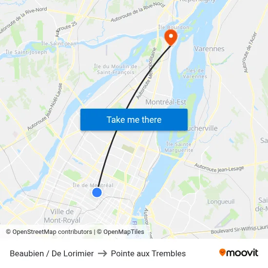 Beaubien / De Lorimier to Pointe aux Trembles map