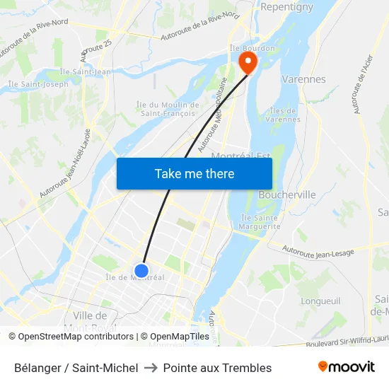 Bélanger / Saint-Michel to Pointe aux Trembles map