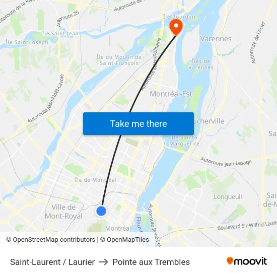 Saint-Laurent / Laurier to Pointe aux Trembles map
