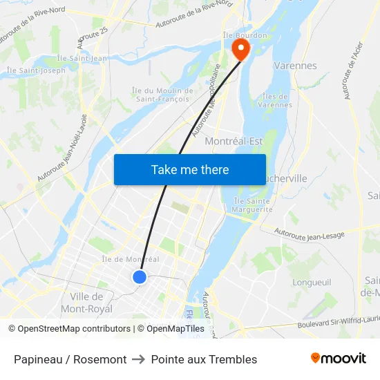 Papineau / Rosemont to Pointe aux Trembles map