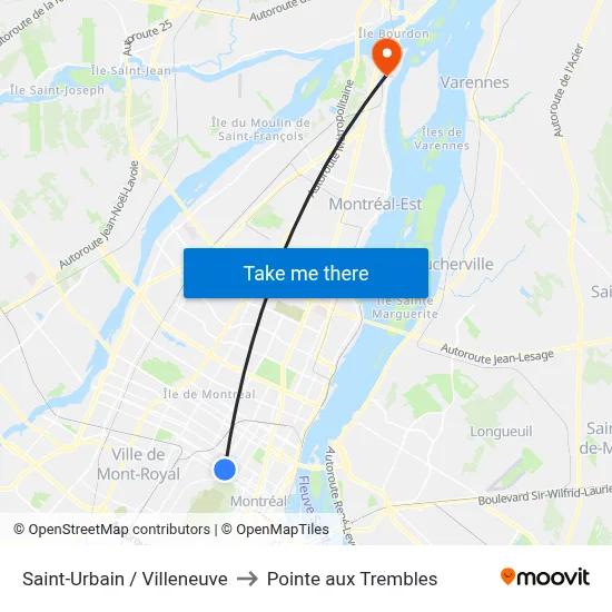 Saint-Urbain / Villeneuve to Pointe aux Trembles map
