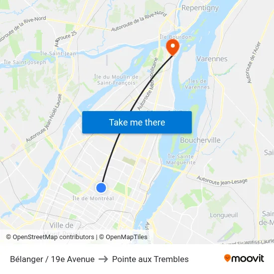 Bélanger / 19e Avenue to Pointe aux Trembles map