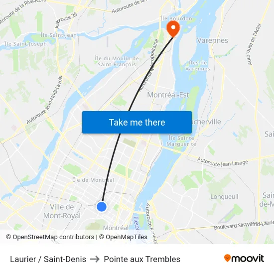 Laurier / Saint-Denis to Pointe aux Trembles map