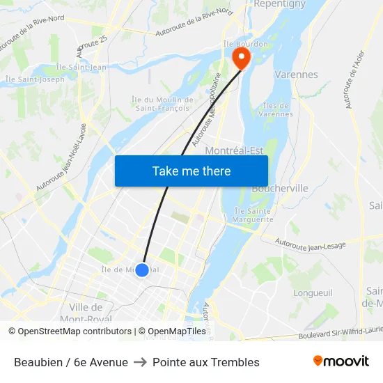 Beaubien / 6e Avenue to Pointe aux Trembles map