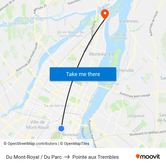 Du Mont-Royal / Du Parc to Pointe aux Trembles map