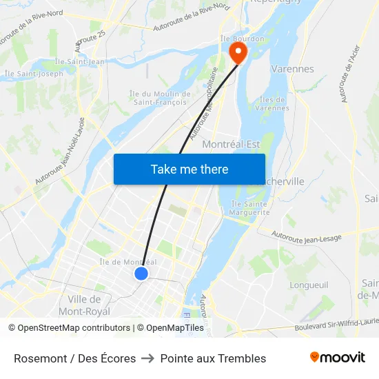 Rosemont / Des Écores to Pointe aux Trembles map