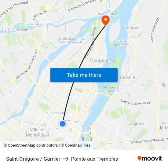 Saint-Grégoire / Garnier to Pointe aux Trembles map
