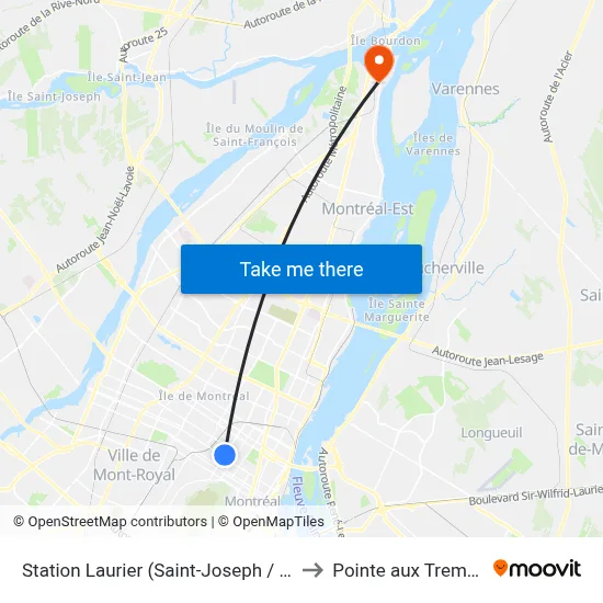 Station Laurier (Saint-Joseph / Berri) to Pointe aux Trembles map